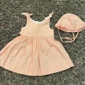 Seersucker dress & matching hat - worn once